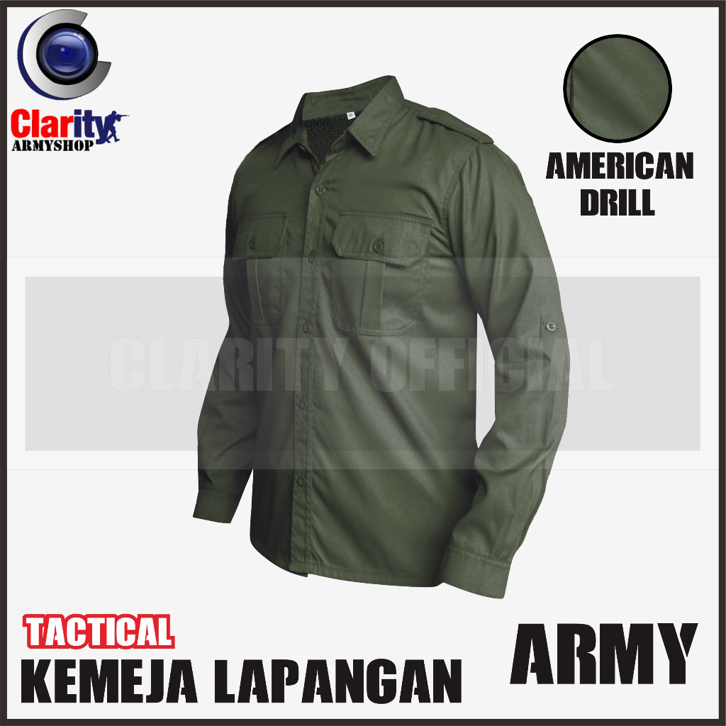 CLARITY Kemeja PDH PDL Lapangan Drill Lengan Panjang Baju Kerja Tactical