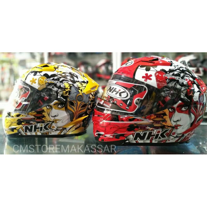 Helm NHK RX9 Full Face Motif Geisha Gold and Red Special Limited Edition Double Visor Kacamata Dalam