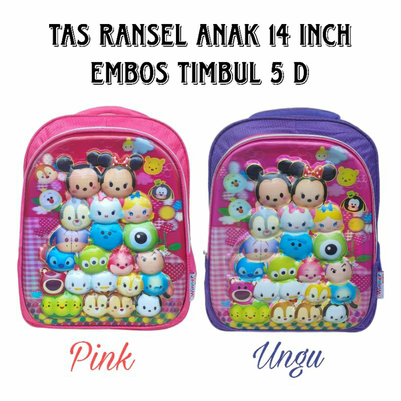 Tas Sekolah Anak Perempuan TK SD 14 inch Embos Tas Ransel Mickey Mouse  Tsum Tsum