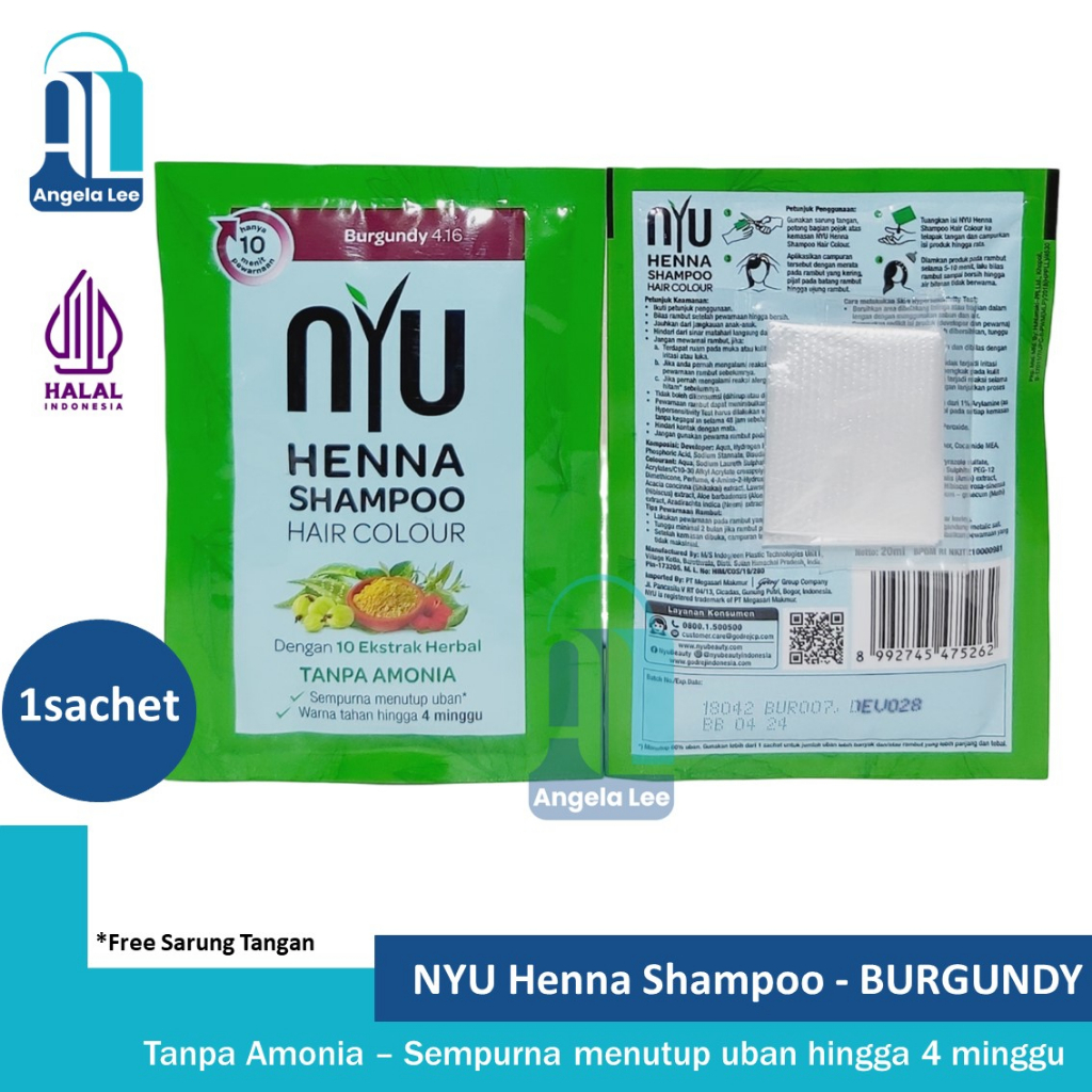 NYU Henna Shampoo Hair Colour Pewarna Rambut No Amonia Penghilang Uban Halal