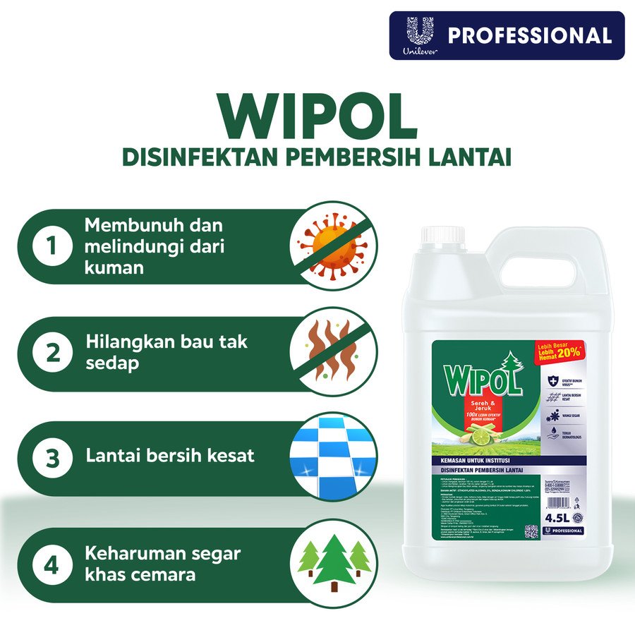 Wipol Professional Pembersih Lantai Sereh Jeruk 4.5 L Galon / Jerigen