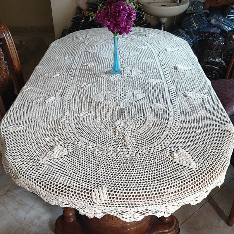 Taplak Meja Oval Rajut / Taplak Meja Oval Rajutan Handmade 4-8 Kursi/ Taplak Meja Makan Oval Rajutan