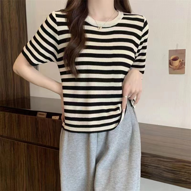 Idgaf Polo Striped Knit - Atasan Wanita Rajut Import TM (0587)