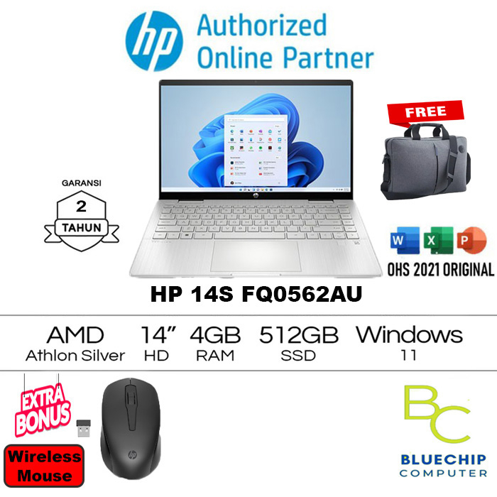 LAPTOP HP 14S-FQ0562AU-Athlon-3050U 4GB 512GB SSD 14"HD W11H+OHS
