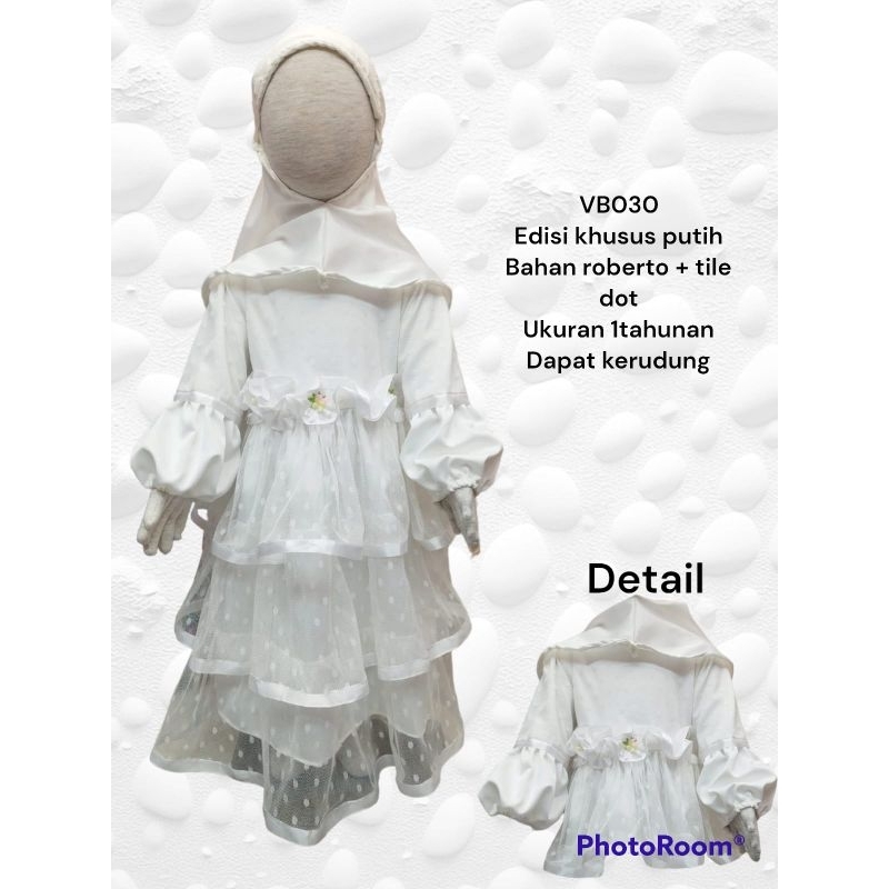 Gamis putih anak / Gamis anak / Gamis lucu anak / Gamis dapat krudung anak / Gamis VB 030