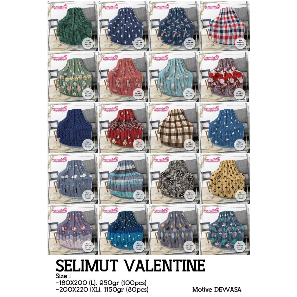 Selimut Dewasa Bulu Halus Motif S 180x200 Cm Tebal Pinggir List