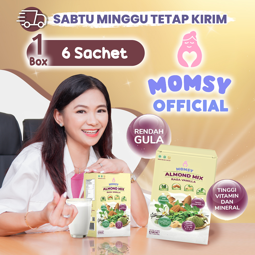 Momsy Almond Mix Rasa Vanilla Susu Pelancar ASI Booster Menyusui Rendah Gula HALAL BPOM
