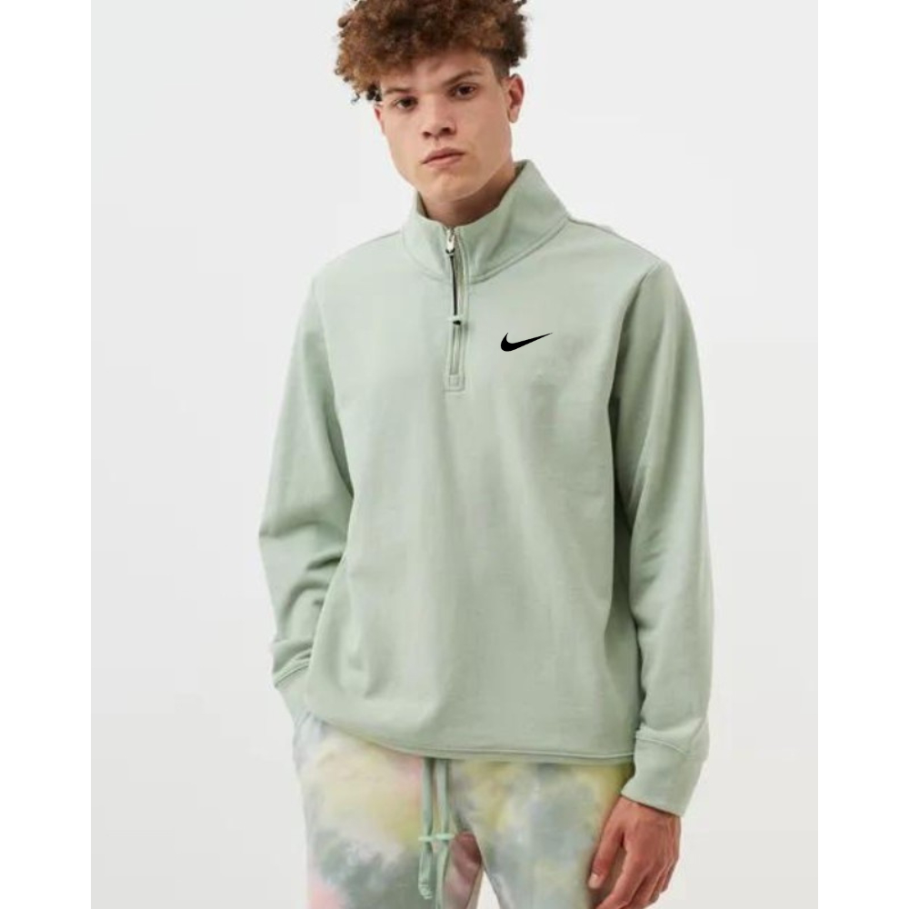 Sweatshirt Halfzip Nike Mint Basic Premium Unisex / Sweater Sleting Pria Wanita  / Jaket Halfzip Cotton Fleece