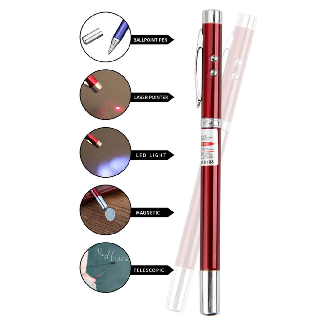 Pulpen Multifungsi 5 in 1 Pen Laser Pointer Telescopic LED Magnetic Bolpen Portable Serbaguna Perlengkapan Kantor