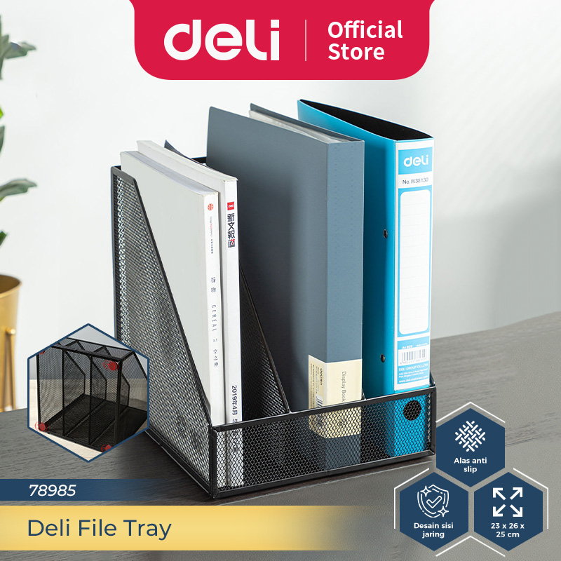 Deli File Tray / Rak Box File Desk Organizer Bahan Metal 3 Sekat Anti Karat 78985