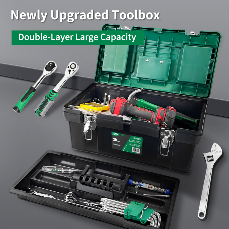 ISKU Newly Tool Box Upgraded Metal Lock 15&quot; 18&quot; 20&quot; Toolbox Besar Double-Layer Large Capacity Stronger Load-Bearing