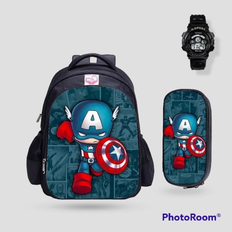 [BISA COD ] NSTORE15 - RANSEL SEKOLAH ANAK LAKI LAKI KARAKTER SUPERHERO CAPTAIN AMERIKA TAS SEKOLAH ANAK