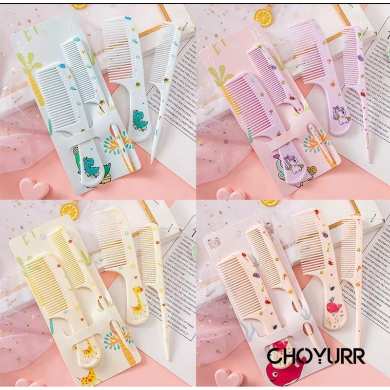 bgskinbukittinggi- Sisir Anak Set Isi 2pcs Karakter Kartun Lucu Sisir Runcing 2 Pcs Sisir Gagang Plastik Premium Warna Warni Sisir Rambut Set Pria Dan Wanita Murah