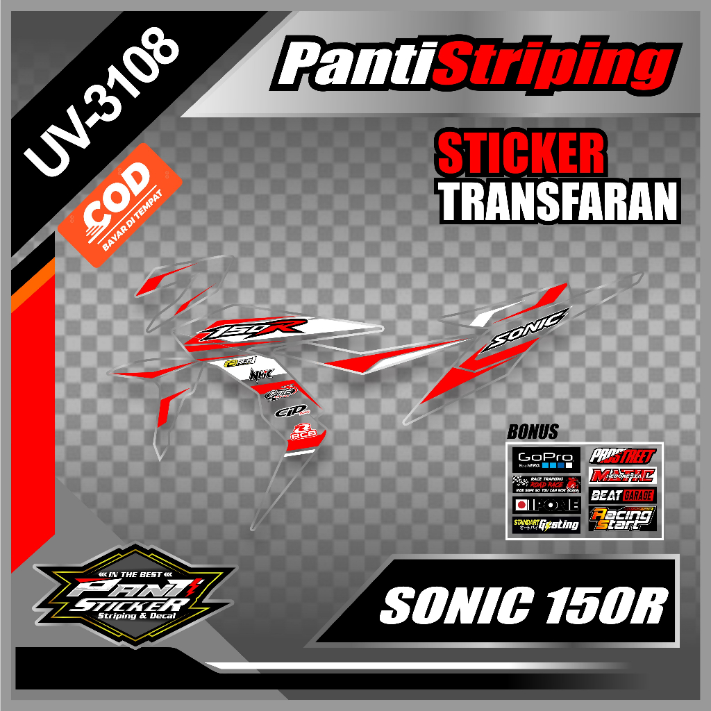 Sticker Striping Honda Sonic 150R berkualitas terbaik / Striping Transparan UV Sonic 150R Variasi Gr