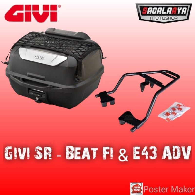 Paket Bracket Ori Dan Box SR Honda Beat Fi box Givi E43ADV original Givi