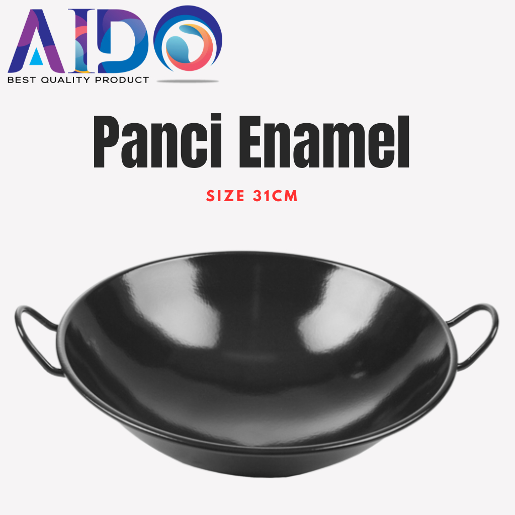 Wajan Hitam Enamel 31Cm TEBAL ANTI LENGKET RIW Wajan kuali wok hitam Enamel Anti Lengket teflon penggorengan wajan enamel 2 kuping