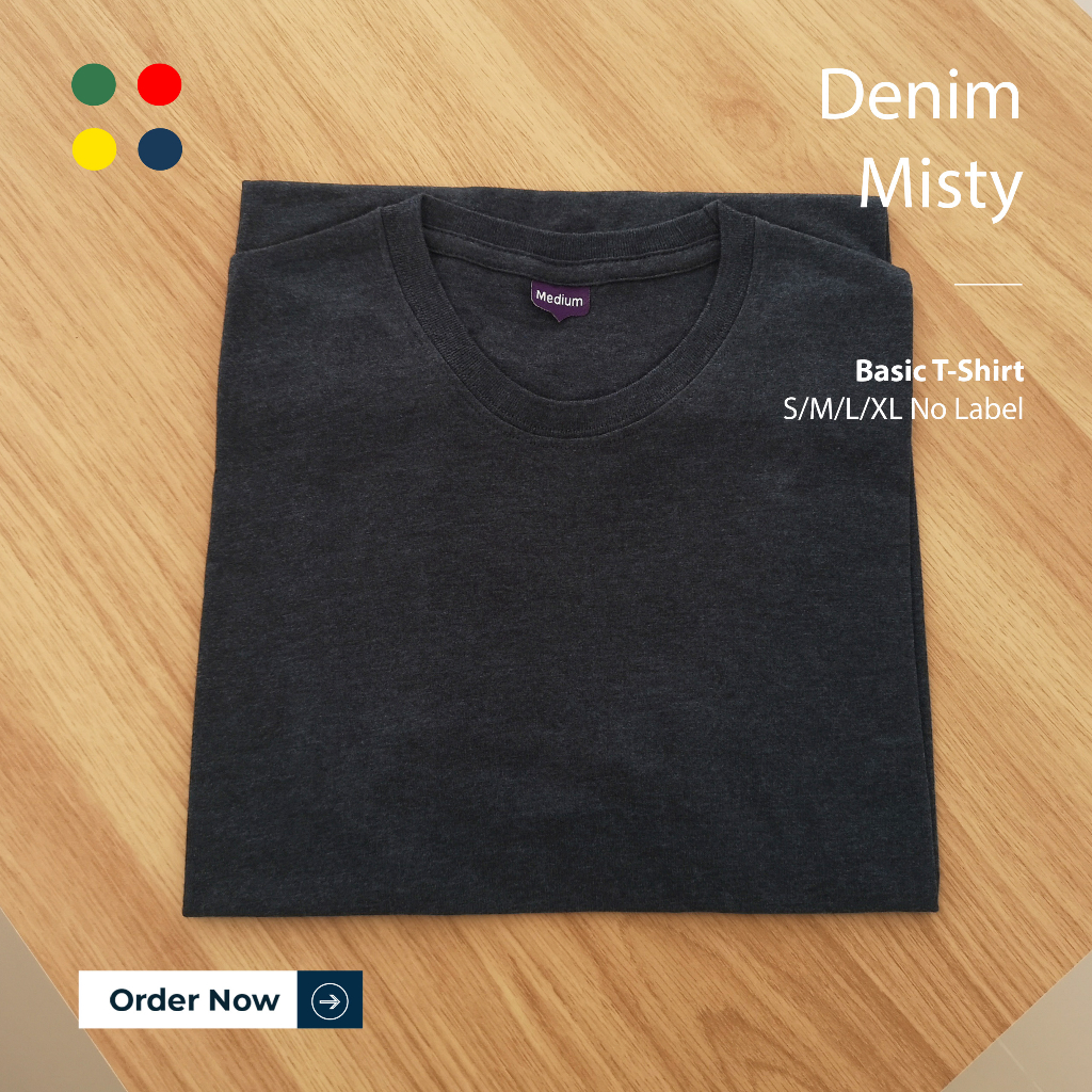 KAOS POLOS PRIA DENIM MISTY TANGAN PENDEK UKURAN S-XL BAHAN TWOTONE 30S ORGINAL