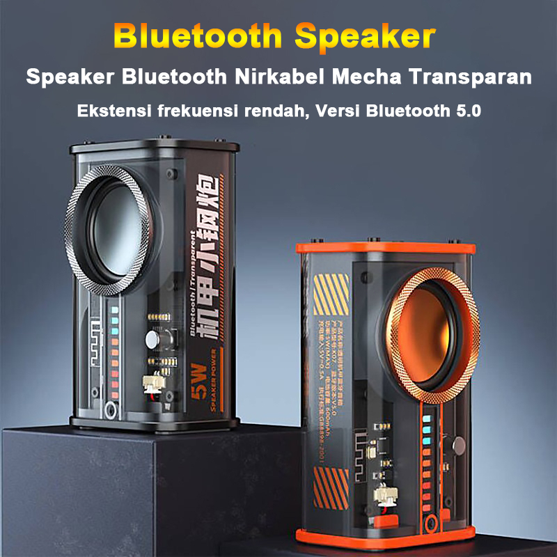 Bluetooth Speaker Wireless K07 Transparent Mecha Mini Bluetooth Speaker Audio 360° Surround Subwoofer Sound True Wireless Stereo Waterproof Wireless Speaker TWS Two Machine interconnection Rhythm Breathing Light Stereo Surround