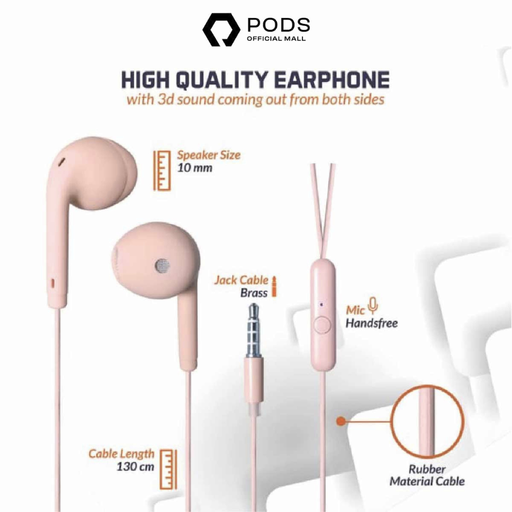 The Pods Headset / Hansdfree U19 Macaron HIFI Extra Bass Stereo Surround Sound By Pods Indonesia