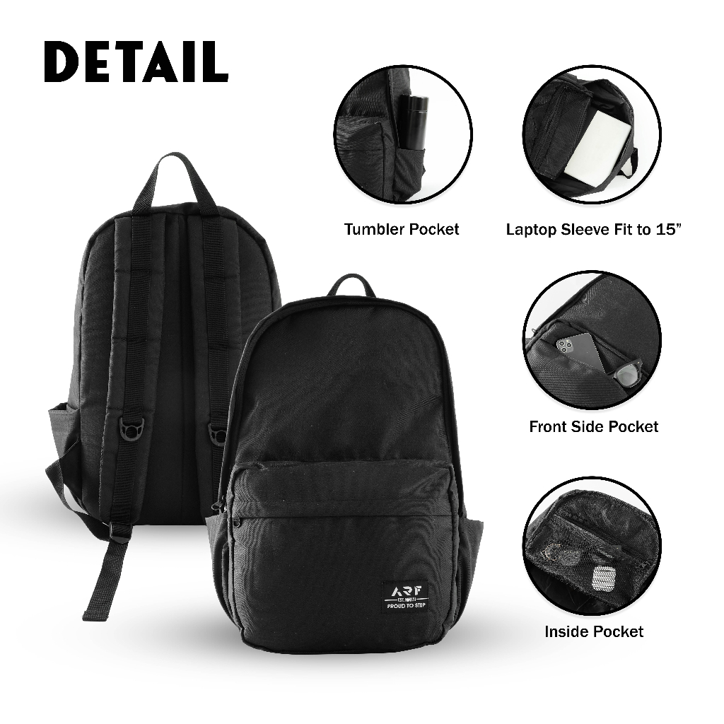 Tas Ransel Pria Wanita Sekolah Backpack Gendong Punggung Waterproof Original Arf Black New Arrival Elv