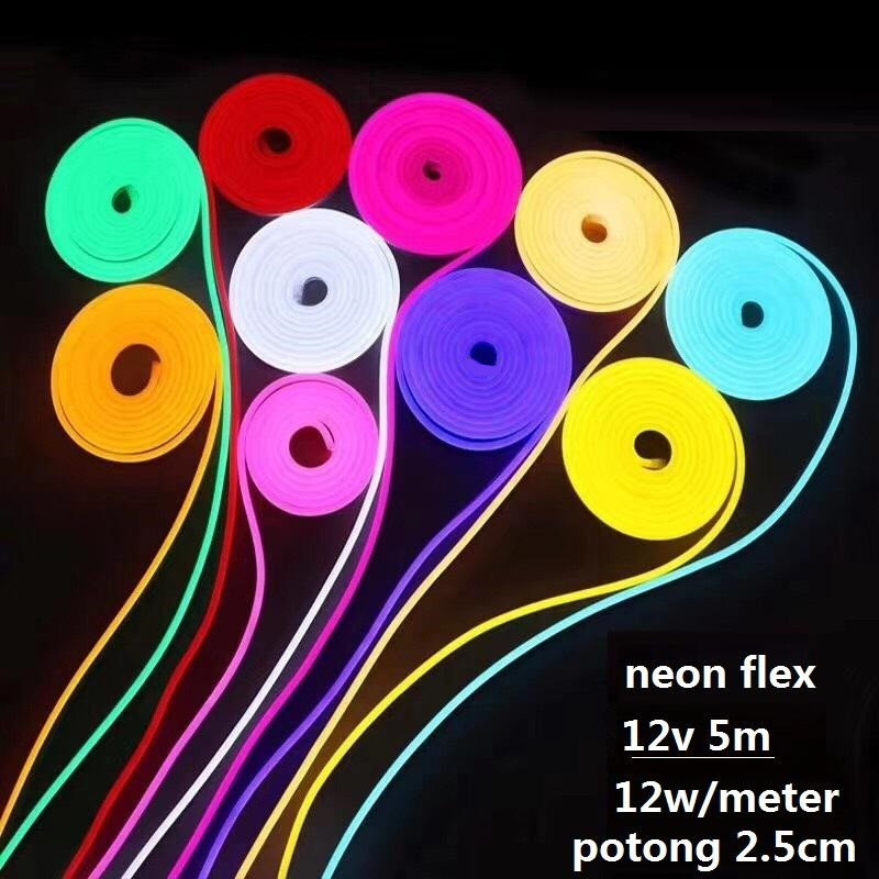 NEON FLEXIBLE 12v NEON FLEXIBLE LAMPU LED SELANG PANJANG 5M  SUPER WATERPROOF PLAFON
