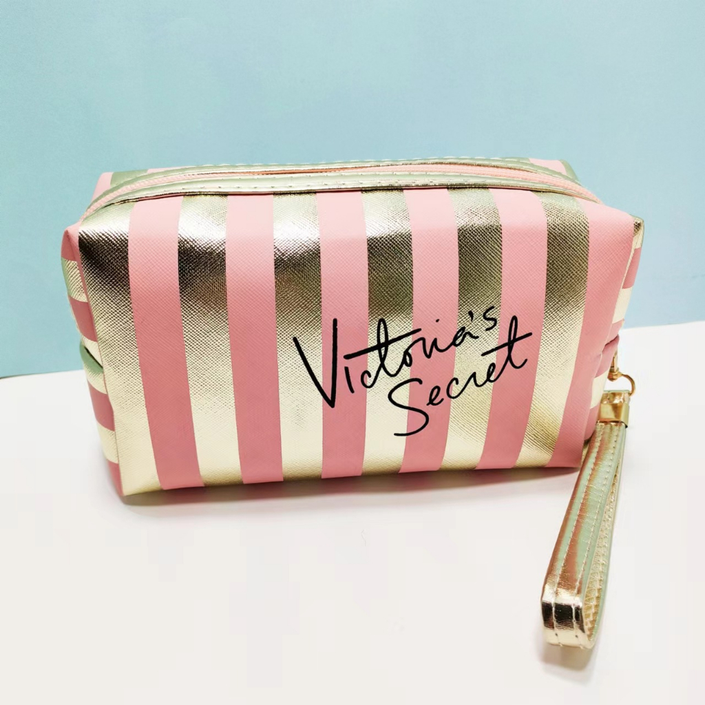 Grosir tas kosmetik stripe tas segi delapan tas penyimpanan kapasitas besar PU kreatif fashioN