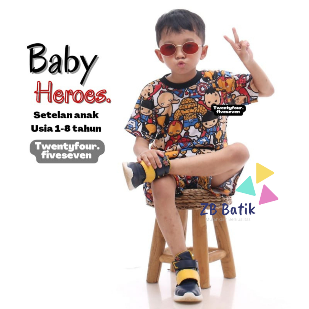 Setelan Baju Karakter Super Hero Anak Laki laki dan Perempuan Usia 1-8 Tahun Murah Terbaru Kaos Avangers Spiderman Batman Ironman