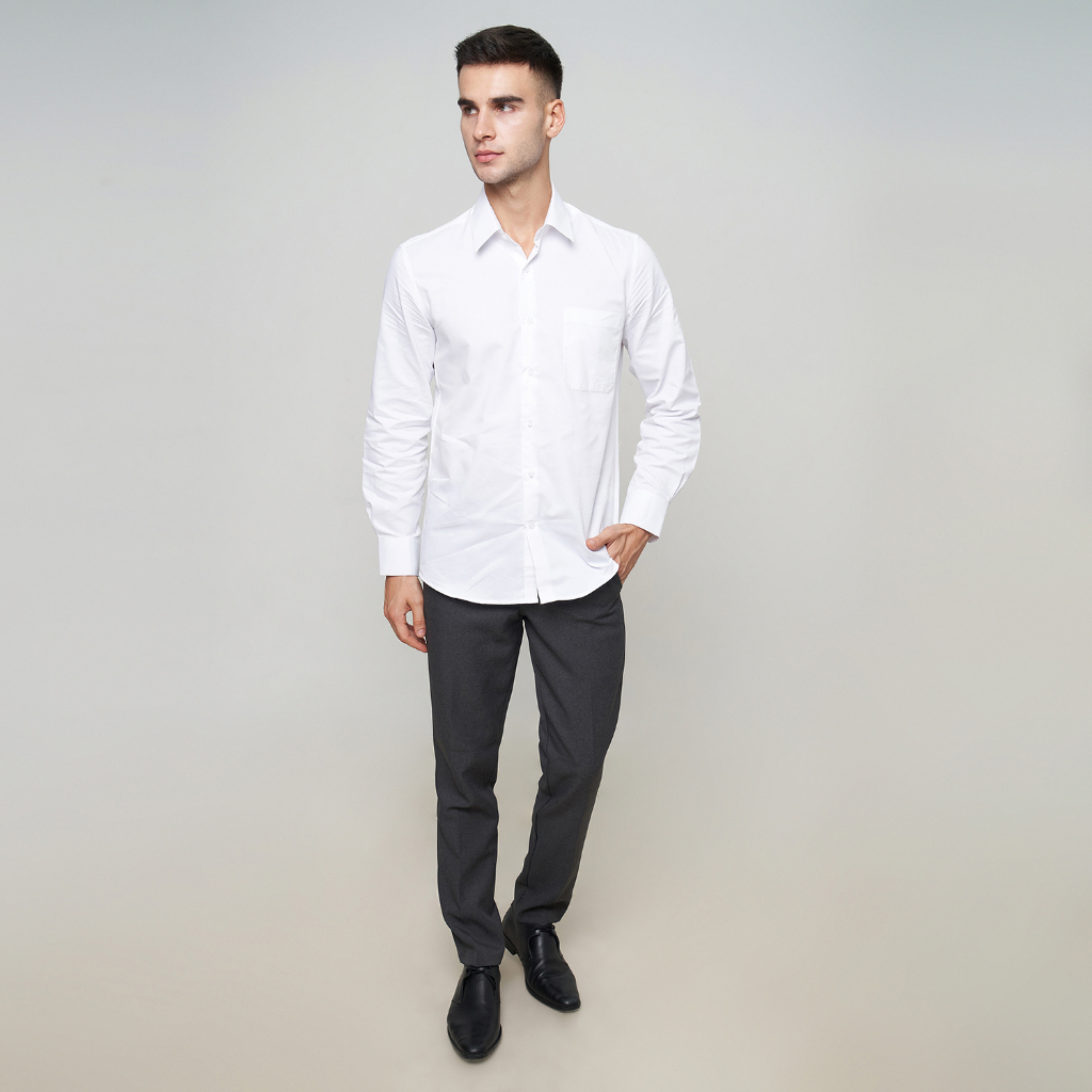 Kemeja Kerja Pria Formal WD &amp; Co. Slim Fit White / Putih Polos Bahan Oxford Lengan Panjang | Hem Pria Ukuran Jumbo Big Size | Kemeja Dalaman Jas