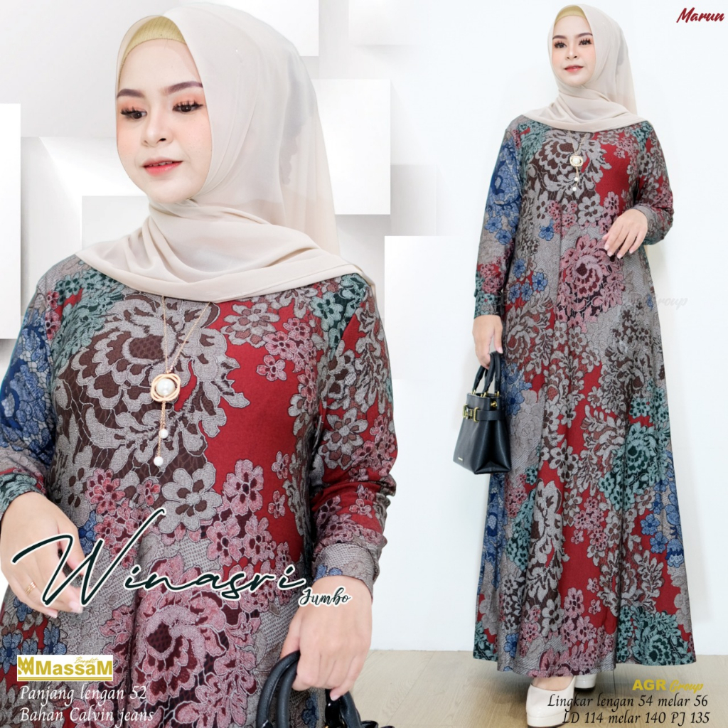 Winasri Gamis Calvin Jeans Motif Batik Modern Big Size Jumbo XXXXL Ld 120 130 140 Tebaru