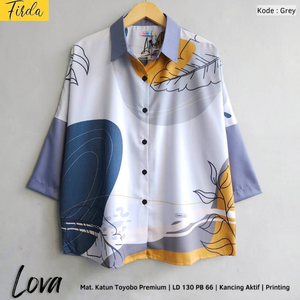 Lova Kemeja Oversize Wanita Motif Jumbo XXXL Ld 130 Katun Toyobo Premium Lengan Panjang