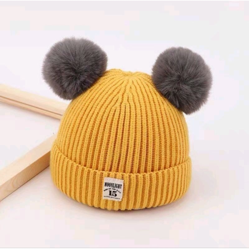 Topi Bayi Kupluk Rajut Pompong MOONLIGHT 15 &amp; Topi Kupluk DC  Anak Balita Topi Baby BennyHat KUPLUK POM-POM - M15