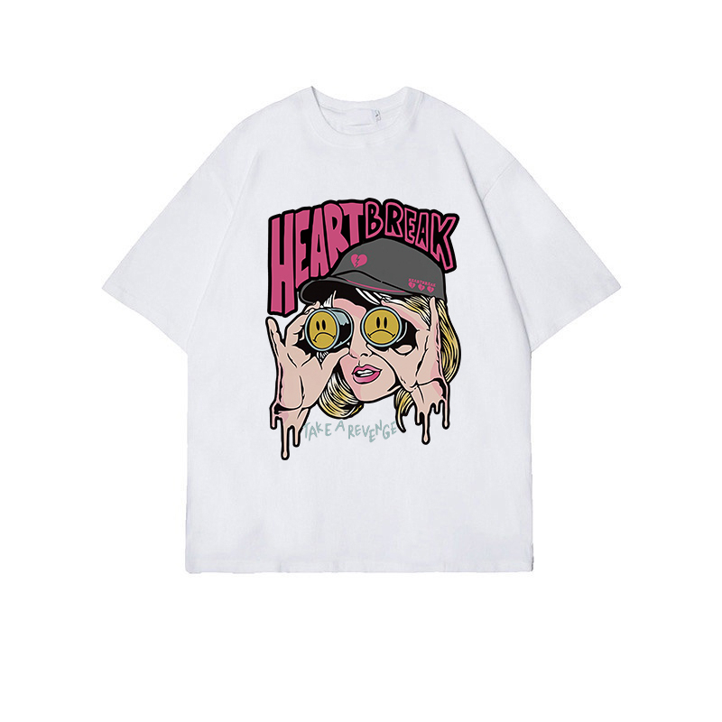 Kaos Lengan Pendek Cream Atasan Wanita Oversize Printed T-shirt Kekinian Korean Style