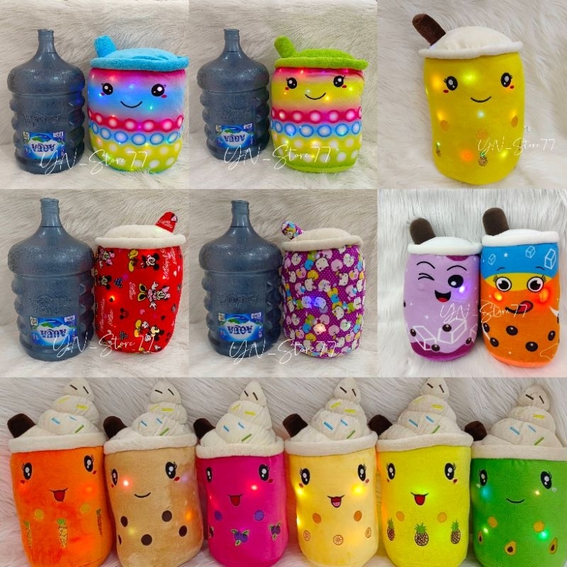 Boneka Boba Jumbo Viral Lampu LED Warna Warni Boba Karakter Hello Kitty Mickey Minnie Mouse Pop it
