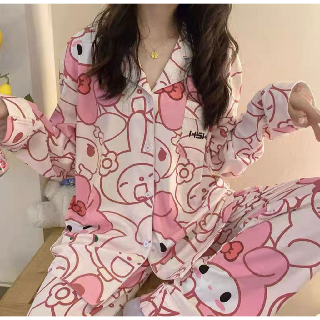 BAJU TIDUR PIYAMA CINNAMOROLL KUROMI MELODY STITCH HELLO KITTY LOTSO ALIEN TOY STORY BAJU LENGAN PANJANG CELANA PANJANG