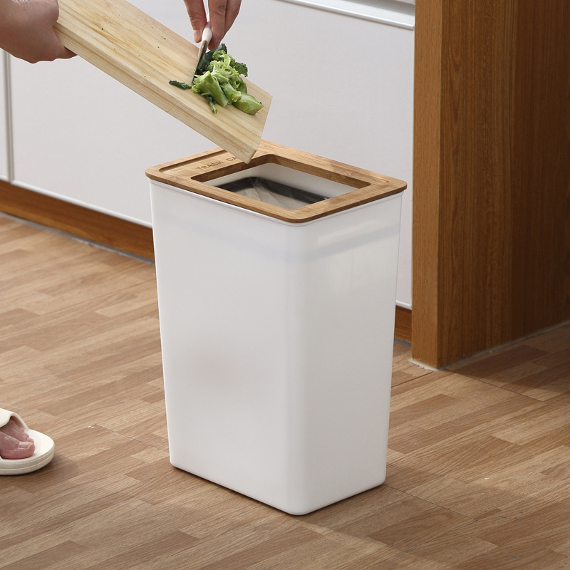 2pcs Tempat Sampah Putih Minimalis dengan Tutup Kayu Trash Bin - Tempat Sampah Aesthetic Estetik White Wooden