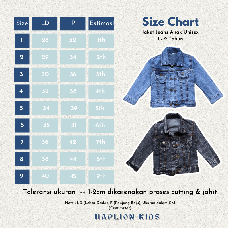 Jaket Jeans Anak Umur 1 - 9 Tahun Jaket Denim Anak | Haplion Kidswear