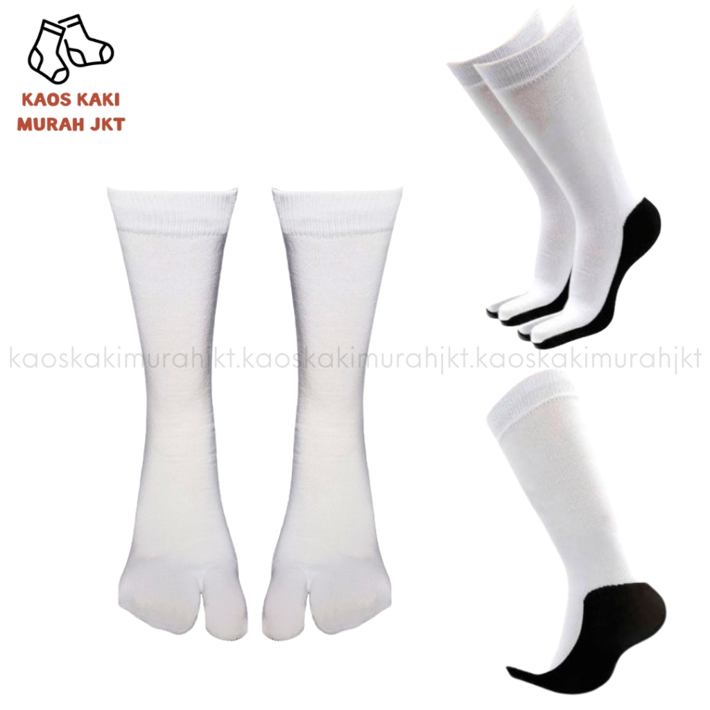 3 Pasang Kaos Kaki Jempol Polos Warna Putih Telapak Hitam Nilon Ukuran L