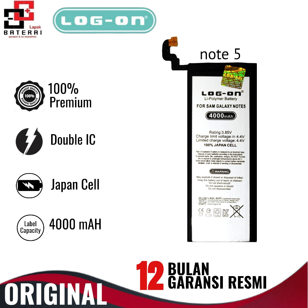 LOG - ON Baterai Samsung Note 5 N920 Double IC Protection Battery Batre