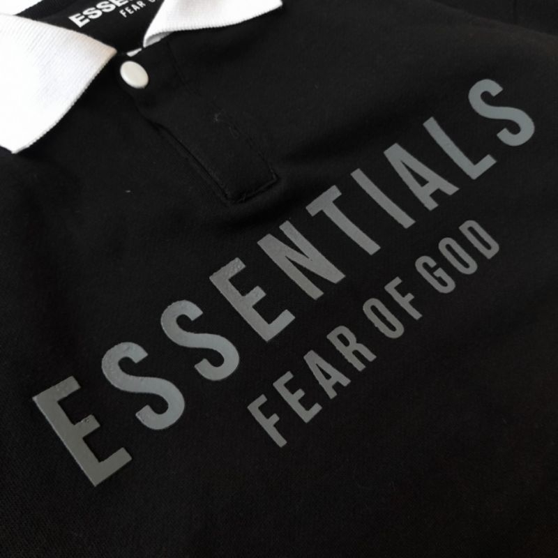 RUGBY JAKET SWEATER ESSENTIALS FEAR OF GOD HITAM FULLTAG &amp; LABEL