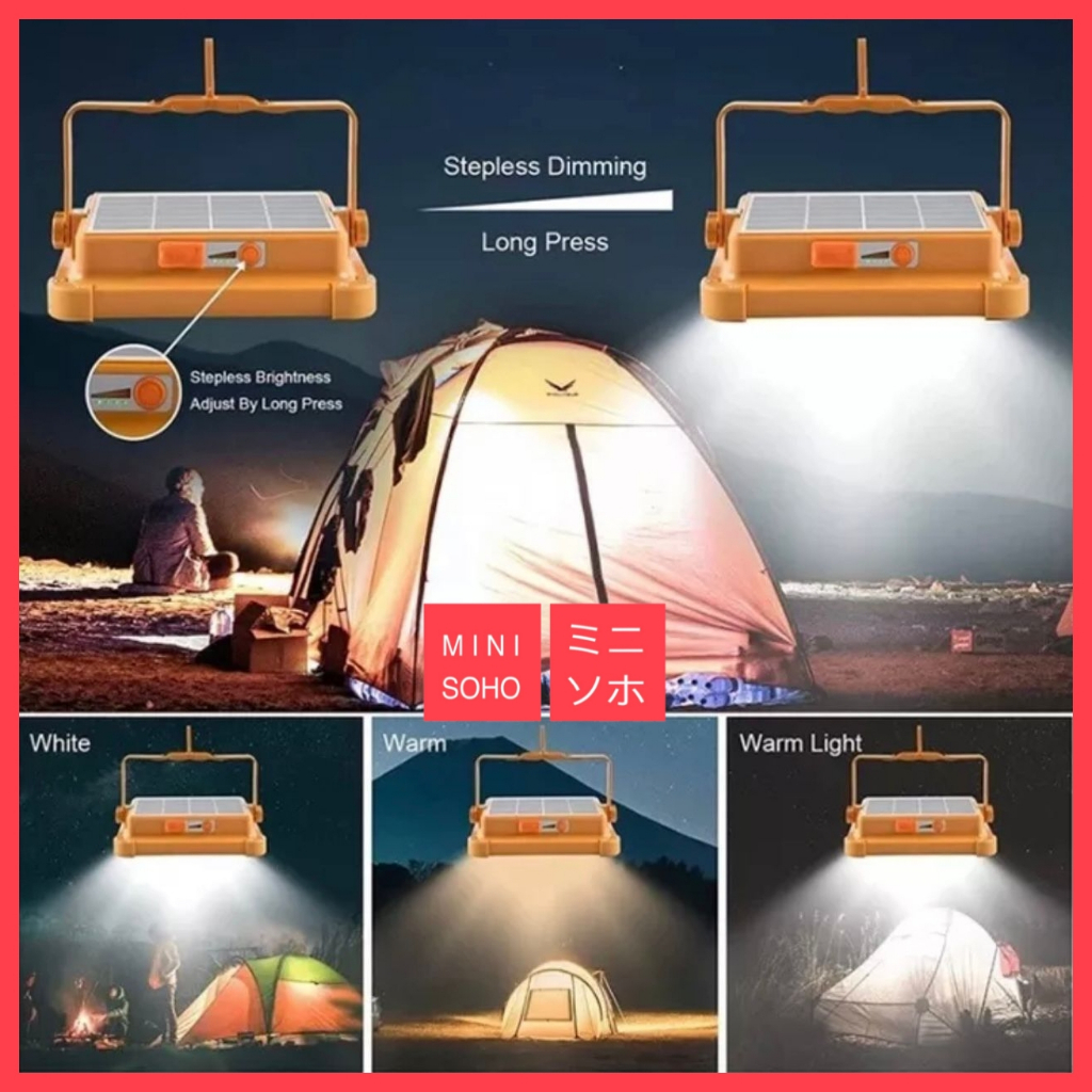 Lampu Sorot 1000W Tenaga Surya / Solar Powered Gantung Camping Tenda Floodlight Matahari Panel Cell IP66 Outdoor Portable