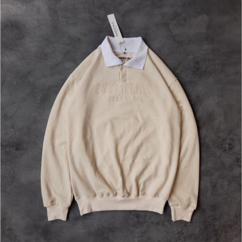 RUGBY JAKET SWEATER ESSENTIALS FEAR OF GOD CREAM FULLTAG &amp; LABEL