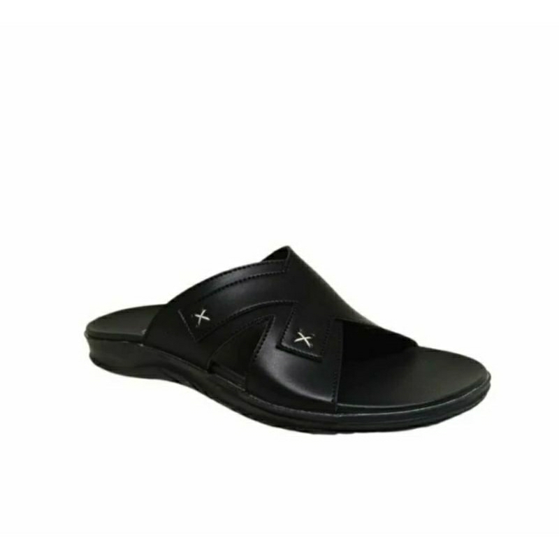 Sandal Kulit Pria A7Black Slop Bapak2 Cowok Hitam Anti slip 38-43 Hitam Casual