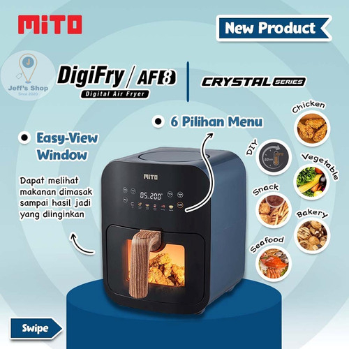 mito digital air fryer af 8 crystal series wadah transparan af8