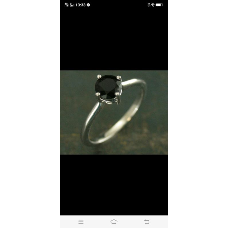 cincin perak mata berlian hitam 4mm