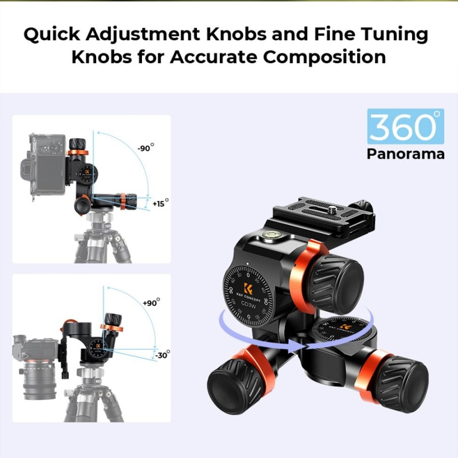 KNF Concept 3-Way Geared Tripod Head with High-Precision Fluid Head