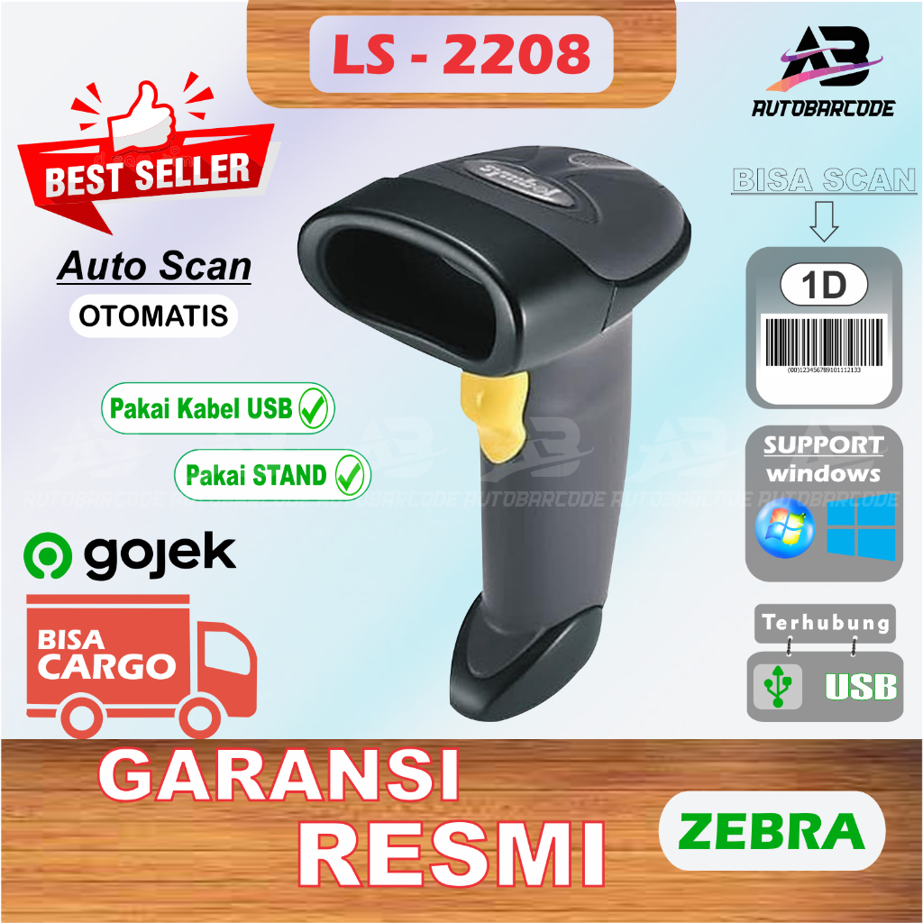 BARCODE SCANNER 1D ZEBRA SYMBOL LS2208 / LS-2208 / LS 2208 WITH STAND