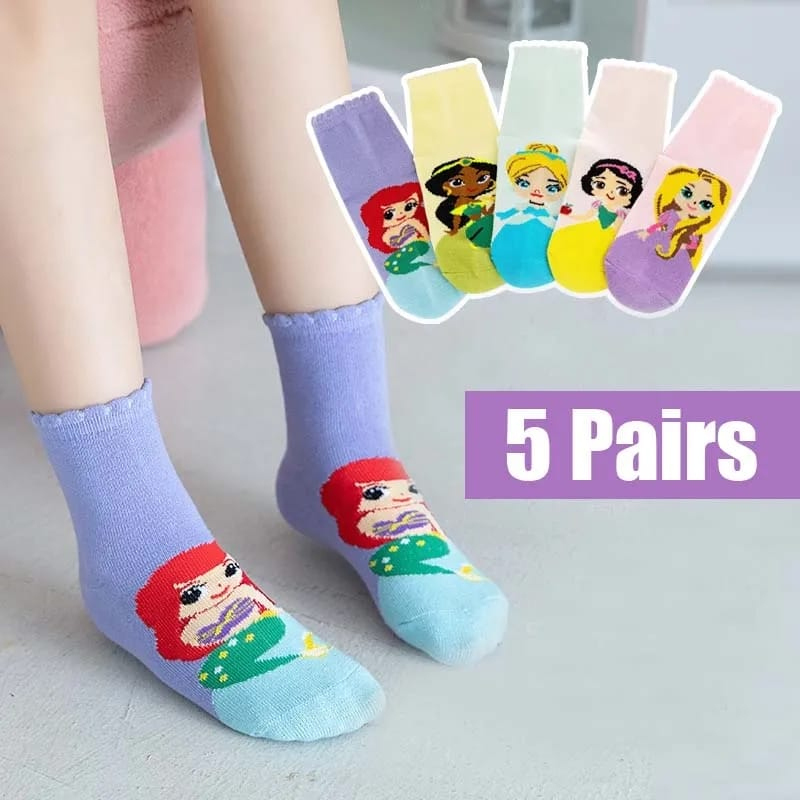 Kaos Kaki Anak Disney Princess 1 Set Isi 5 Socks