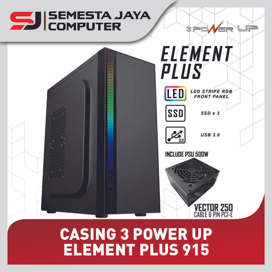 Casing PC 3Power Up Element 915 LED Stripe RGB + PSU 500W 6 PIN