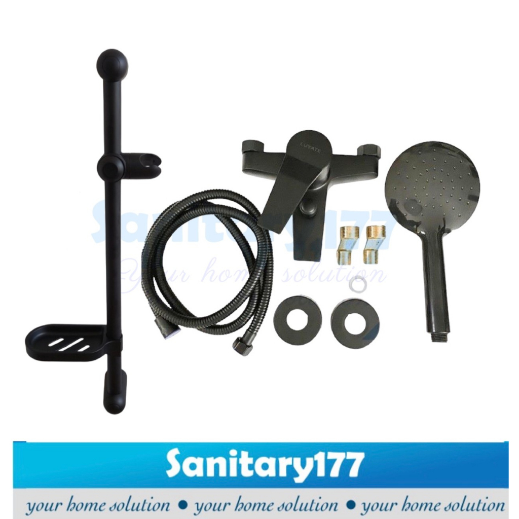 Paket bundling Kran Bathtub Panas Dingin HITAM &amp; shower tiang HITAM set -keran air hot cold mixer black matte minimalis sower bar