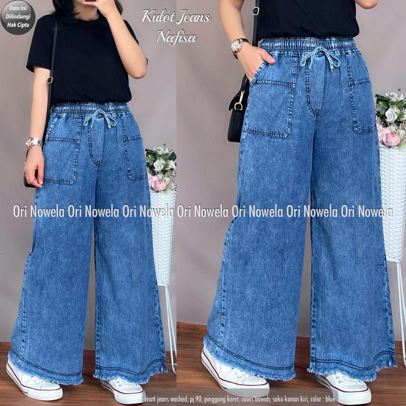Nowela celana panjang wanita nafisa jeans | kulot PJ 90 pinggang karet rawis bawah